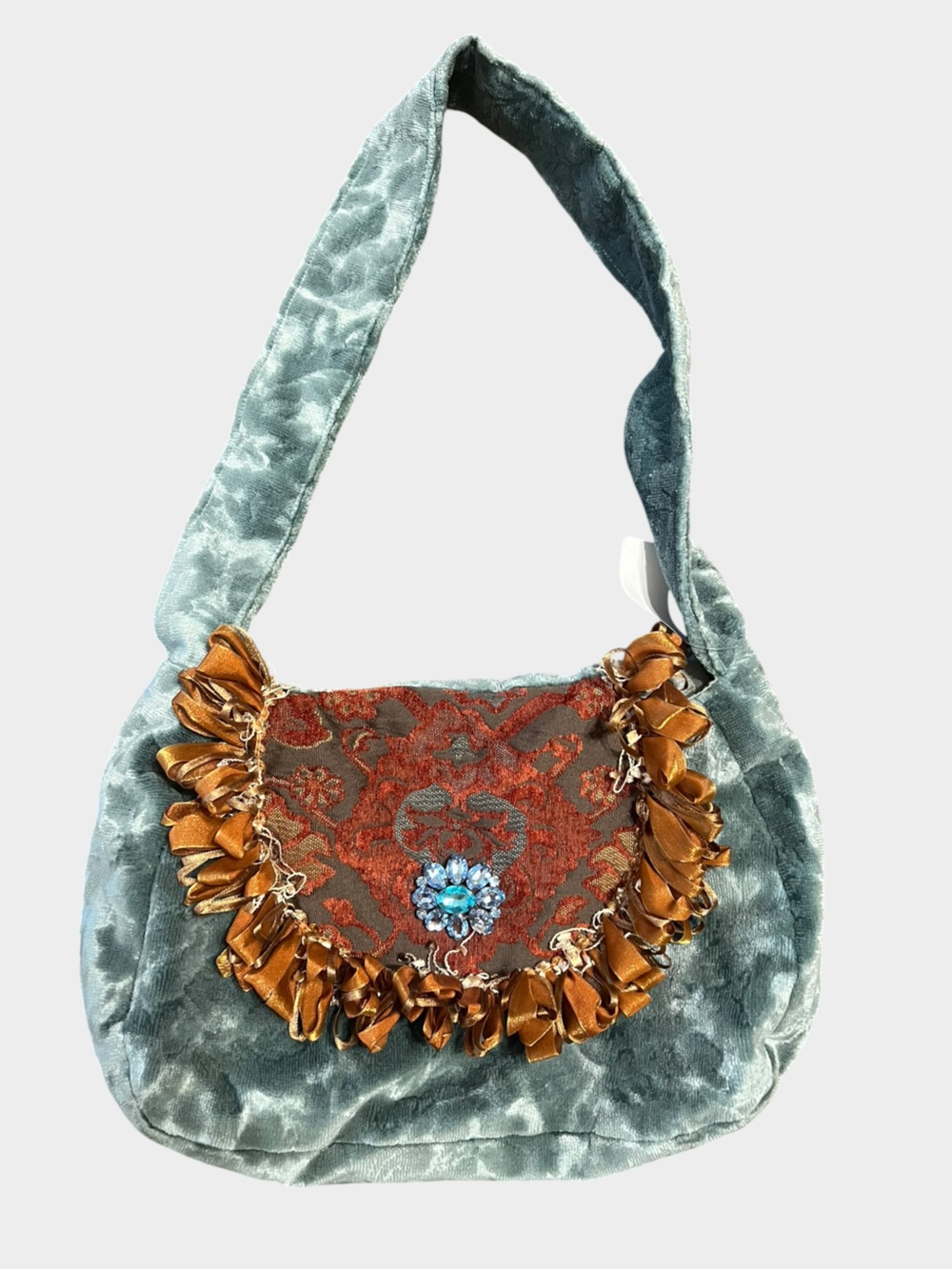 By Lisa G Reno Blue Velvet Brocade Rhinestone Art-to-Wear Shoulder Bag